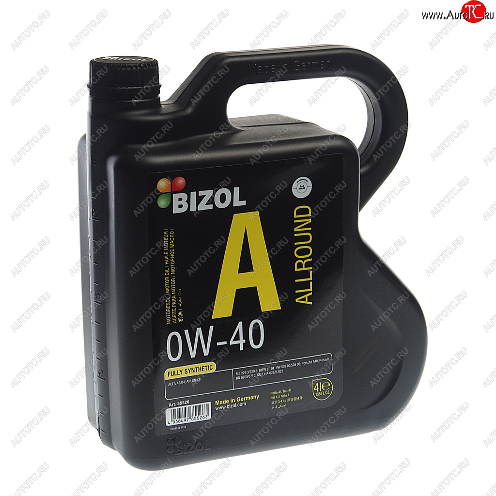 3 399 р. Масло моторное ALLROUND 0W40 синт.4л BIZOL BIZOL 85526  с доставкой в г. Кемерово