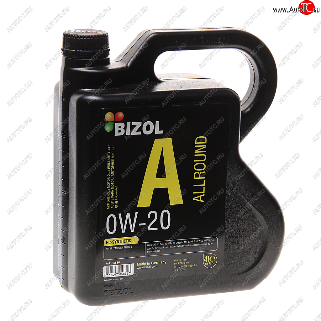 4 399 р. Масло моторное ALLROUND 0W20 синт.4л BIZOL BIZOL 85836  с доставкой в г. Кемерово