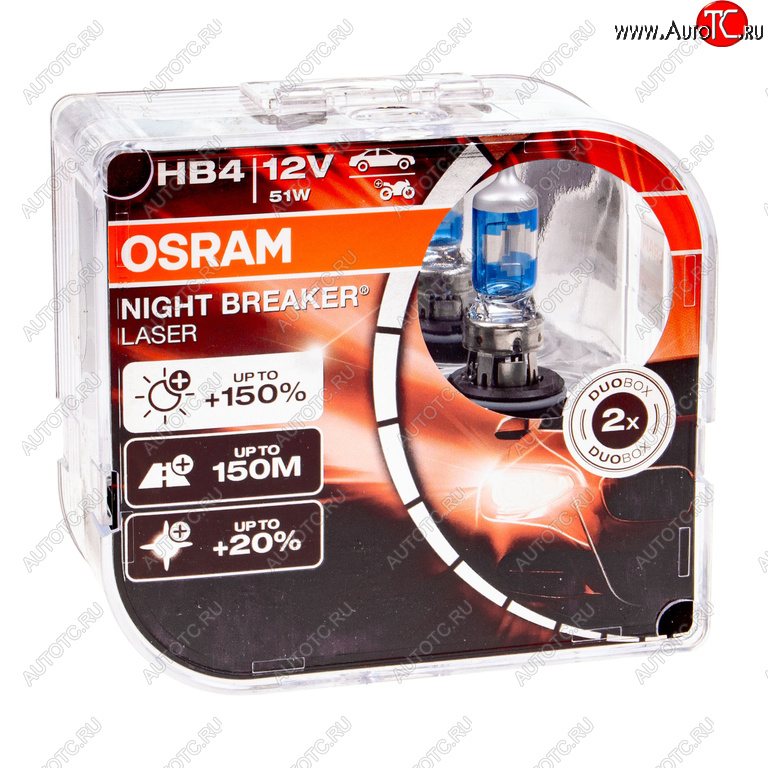 4 199 р. Лампа 12V HB4 51W P22d +150% 3950K бокс (2шт.) Night Breaker Laser OSRAM OSRAM 9006nl2(euro)  с доставкой в г. Кемерово