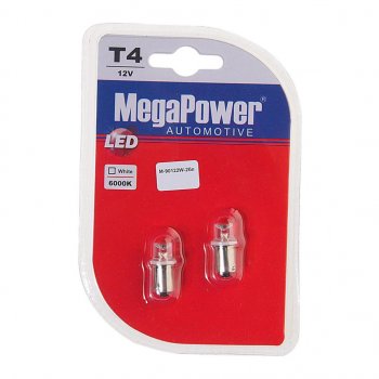 54 р. Лампа светодиодная 12V T4W BA9s 6000K блистер (2шт.) MEGAPOWER MEGAPOWER-AUTOMOTIVE 90122w-2бл  с доставкой в г. Кемерово. Увеличить фотографию 1