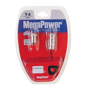 145 р. Лампа светодиодная 12V T4W BA9s 6000K блистер (2шт.) с тестером MEGAPOWER MEGAPOWER-AUTOMOTIVE 90124w-2блт  с доставкой в г. Кемерово. Увеличить фотографию 1