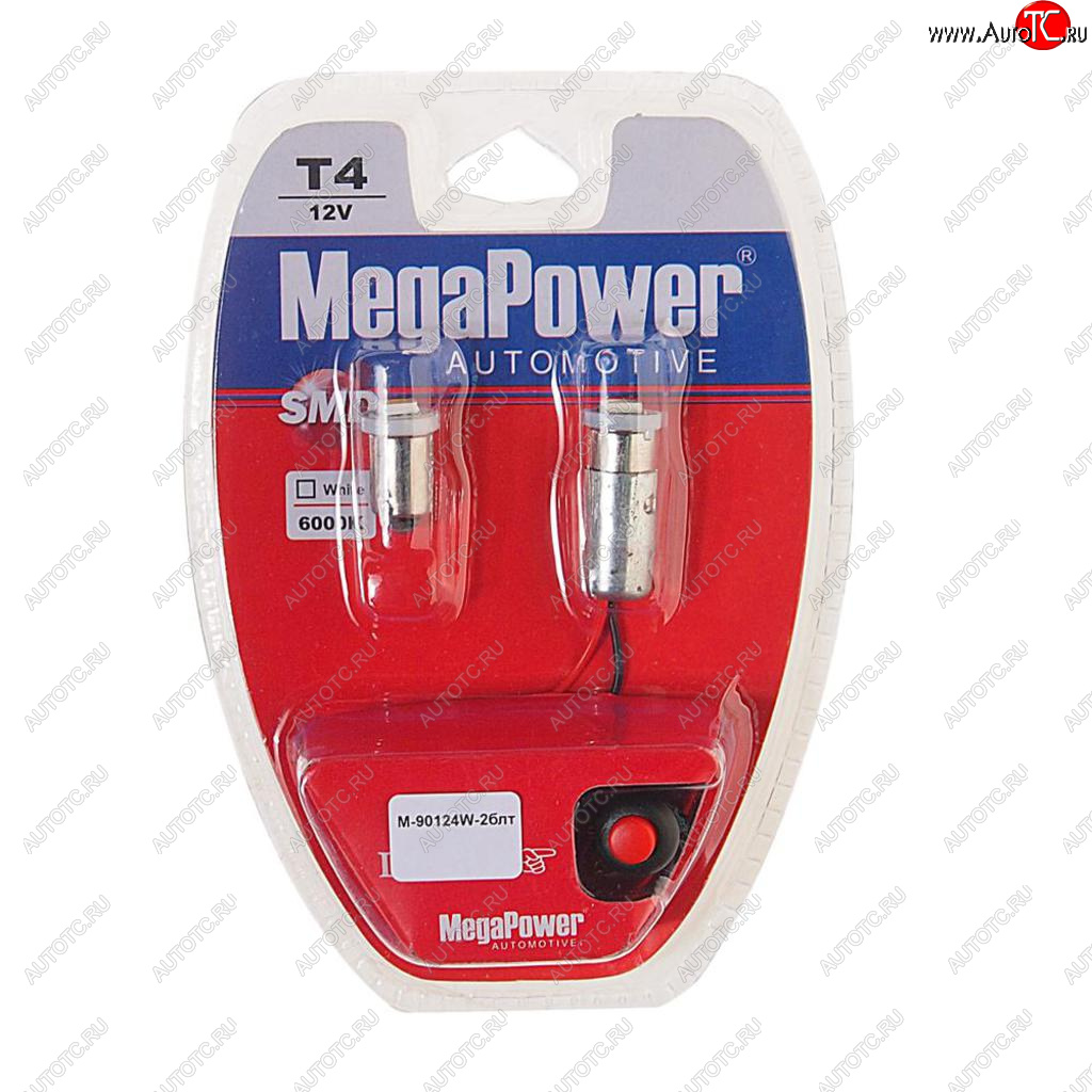145 р. Лампа светодиодная 12V T4W BA9s 6000K блистер (2шт.) с тестером MEGAPOWER MEGAPOWER-AUTOMOTIVE 90124w-2блт  с доставкой в г. Кемерово