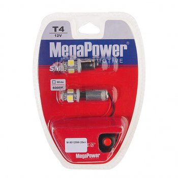 269 р. Лампа светодиодная 12V T4W BA9s 6000K 5 светодиодов блистер (2шт.) с тестером MEGAPOWER MEGAPOWER-AUTOMOTIVE 90125w-2блт  с доставкой в г. Кемерово. Увеличить фотографию 1