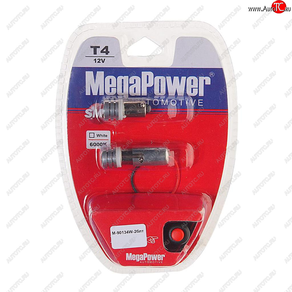 349 р. Лампа светодиодная 12V T4W BA9s 6000K блистер (2шт.) с тестером MEGAPOWER MEGAPOWER-AUTOMOTIVE 90134w-2блт  с доставкой в г. Кемерово