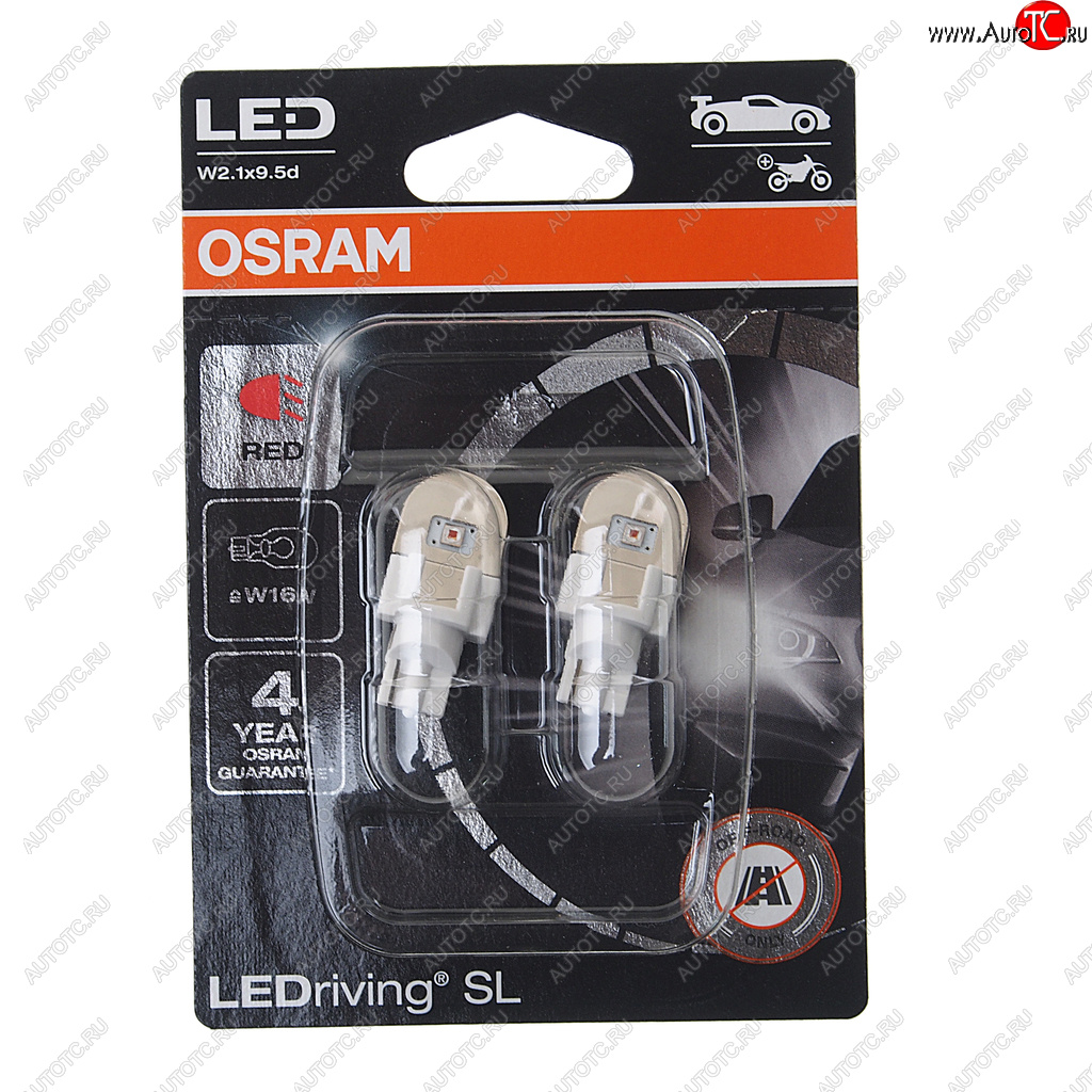2 379 р. Лампа светодиодная 12V W16W W2.1x9.5d бесцокольная блистер (2шт.) Red OSRAM OSRAM 921drp-2бл  с доставкой в г. Кемерово