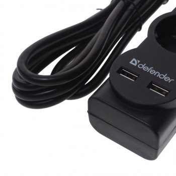869 р. Фильтр сетевой 3м 10А 2200Вт 5 гнезд + 2 USB с заземлением черный DEFENDER DEFENDER 99753  с доставкой в г. Кемерово. Увеличить фотографию 3