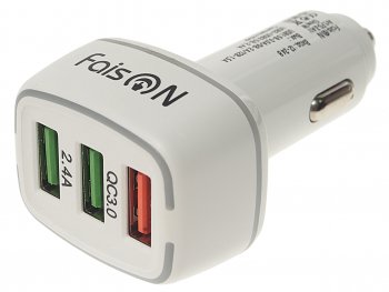 429 р. Устройство зарядное в прикуриватель 3USB 12V FAISON FAISON a1 white  с доставкой в г. Кемерово. Увеличить фотографию 1