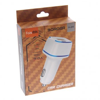 399 р. Устройство зарядное в прикуриватель 1USB + 1 Type C 12V FAISON FAISON a-25 white  с доставкой в г. Кемерово. Увеличить фотографию 2