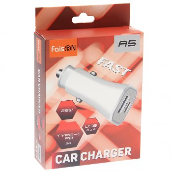 449 р. Устройство зарядное в прикуриватель 1USB + 1 Type C 12V FAISON FAISON a5 white  с доставкой в г. Кемерово. Увеличить фотографию 3