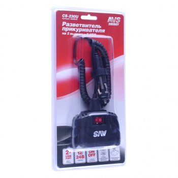 1 299 р. Разветвитель прикуривателя 2-х гнездовой 12-24V 2USB 3.1A AVS AVS a80922s  с доставкой в г. Кемерово. Увеличить фотографию 1