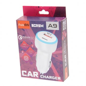 439 р. Устройство зарядное в прикуриватель 1USB + 1 Type C 12V FAISON FAISON a9 white FAISON a9 white  с доставкой в г. Кемерово. Увеличить фотографию 2