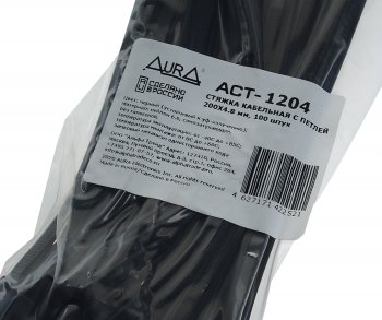 649 р. Хомут-стяжка 200х4.8 нейлон черный (100шт.) AURA AURA act-1204  с доставкой в г. Кемерово. Увеличить фотографию 2