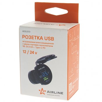 1 389 р. Розетка автомобильная встраиваемая влагозащищенная 12-24V 1 USB + 1 Type C (6.5V 3А + 5V 3А) AIRLINE AIRLINE aebj200  с доставкой в г. Кемерово. Увеличить фотографию 4