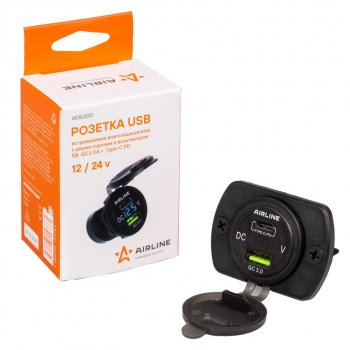 1 389 р. Розетка автомобильная встраиваемая влагозащищенная 12-24V 1 USB + 1 Type C (6.5V 3А + 5V 3А) AIRLINE AIRLINE aebj200  с доставкой в г. Кемерово. Увеличить фотографию 5