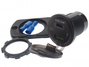 1 389 р. Розетка автомобильная встраиваемая влагозащищенная 12-24V 1 USB + 1 Type C (6.5V 3А + 5V 3А) AIRLINE AIRLINE aebj200  с доставкой в г. Кемерово. Увеличить фотографию 1