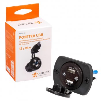 1 189 р. Розетка автомобильная встраиваемая влагозащищенная 12-24V 2USB (2.1A + 2.1A) AIRLINE AIRLINE aebj203  с доставкой в г. Кемерово. Увеличить фотографию 5