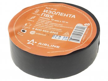 43 р. Изолента ПВХ черная 19ммx10м AIRLINE AIRLINE ait-p-11  с доставкой в г. Кемерово. Увеличить фотографию 1