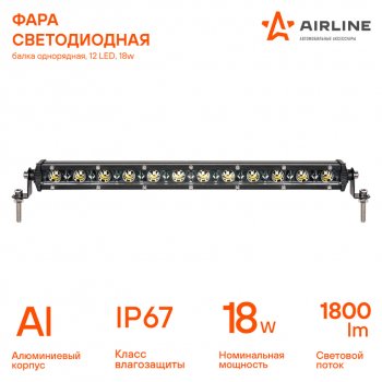 1 329 р. Фара рабочего света 343х30х47мм 18W 12LED AIRLINE AIRLINE aled063  с доставкой в г. Кемерово. Увеличить фотографию 2