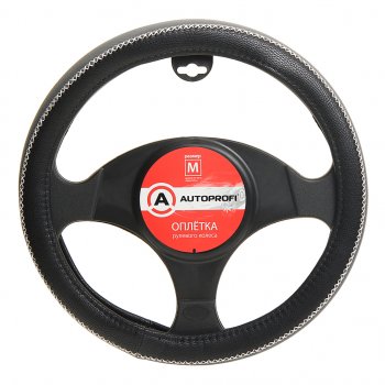 1 059 р. Оплетка руля (M) 37-39см черно-серая экокожа прострочка по ободу AUTOPROFI AUTOPROFI ap-1931 bkgy (m)  с доставкой в г. Кемерово. Увеличить фотографию 1