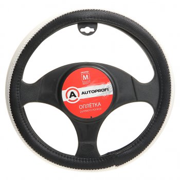 979 р. Оплетка руля (M) 37-39см черно-белая экокожа прострочка по ободу AUTOPROFI AUTOPROFI ap-1931 bkwh (m)  с доставкой в г. Кемерово. Увеличить фотографию 1