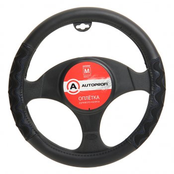 849 р. Оплетка руля (M) 37-39см черно-синяя экокожа объемные вставки AUTOPROFI AUTOPROFI ap-1948 bkbl (m)  с доставкой в г. Кемерово. Увеличить фотографию 1