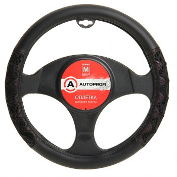 1 059 р. Оплетка руля (M) 37-39см черно-красная экокожа объемные вставки AUTOPROFI AUTOPROFI ap-1948 bkrd (m)  с доставкой в г. Кемерово. Увеличить фотографию 1