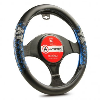 1 029 р. Оплетка руля (M) 37-39см черно-синяя экокожа 3D вставки AUTOPROFI AUTOPROFI ap-2050 bkbl (m)  с доставкой в г. Кемерово. Увеличить фотографию 1