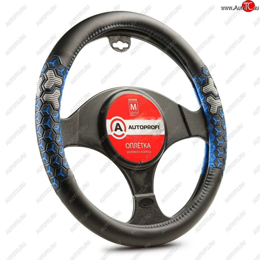 1 029 р. Оплетка руля (M) 37-39см черно-синяя экокожа 3D вставки AUTOPROFI AUTOPROFI ap-2050 bkbl (m)  с доставкой в г. Кемерово