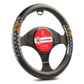 1 079 р. Оплетка руля (M) 37-39см черно-серая экокожа 3D вставки AUTOPROFI AUTOPROFI ap-2050 bkgy (m)  с доставкой в г. Кемерово. Увеличить фотографию 1
