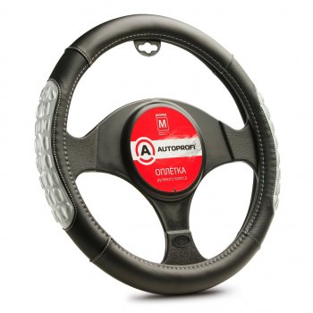 1 099 р. Оплетка руля (M) 37-39см черно-серая экокожа массажные вставки AUTOPROFI AUTOPROFI ap-2060 bkgy (m)  с доставкой в г. Кемерово. Увеличить фотографию 1