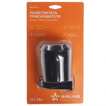 599 р. Разветвитель прикуривателя 2-х гнездовой 12V 2USB AIRLINE AIRLINE asp-2u-16  с доставкой в г. Кемерово. Увеличить фотографию 1