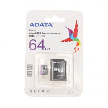 429 р. Карта памяти 64GB MicroSD class 10 + SD адаптер ADATA ADATA ausdx64guicl10-ra1 ADATA ausdx64guicl10-ra1  с доставкой в г. Кемерово. Увеличить фотографию 1