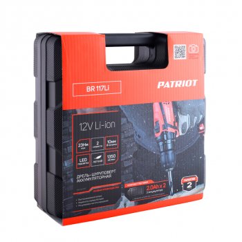 5 699 р. Дрель-шуруповерт аккумуляторный 12.0В 2.0Ач (2АКБ Li-Ion,кейс) PATRIOT PATRIOT br 117li  с доставкой в г. Кемерово. Увеличить фотографию 12