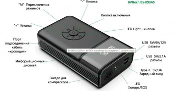 12 449 р. Устройство пусковое 12V 1200A 11000мАч (power bank) (компрессор, фонарь) BVITECH BVITECH bs-093asqdsp11  с доставкой в г. Кемерово. Увеличить фотографию 3