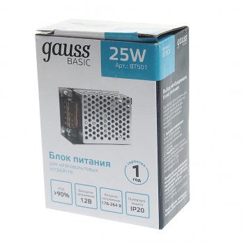 539 р. Блок питания светодиодной ленты 12V 25W IP20 Basic GAUSS GAUSS bt501  с доставкой в г. Кемерово. Увеличить фотографию 3