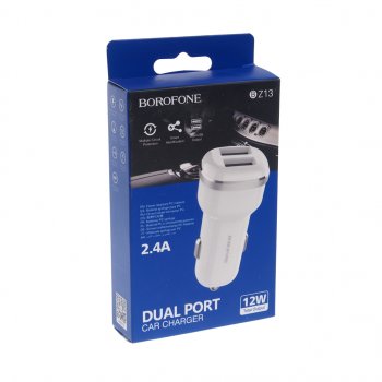 329 р. Устройство зарядное в прикуриватель 2USB 12V белое BOROFONE BOROFONE bz13 white  с доставкой в г. Кемерово. Увеличить фотографию 2
