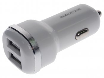 329 р. Устройство зарядное в прикуриватель 2USB 12V белое BOROFONE BOROFONE bz13 white  с доставкой в г. Кемерово. Увеличить фотографию 1