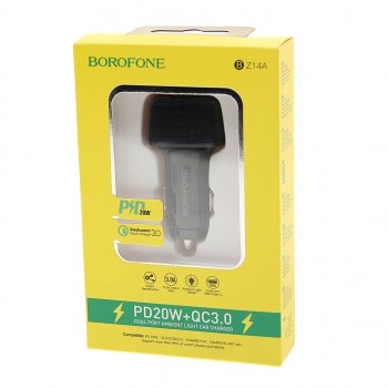 479 р. Устройство зарядное в прикуриватель 1USB + 1 Type C 12V черное BOROFONE BOROFONE bz14a black  с доставкой в г. Кемерово. Увеличить фотографию 1