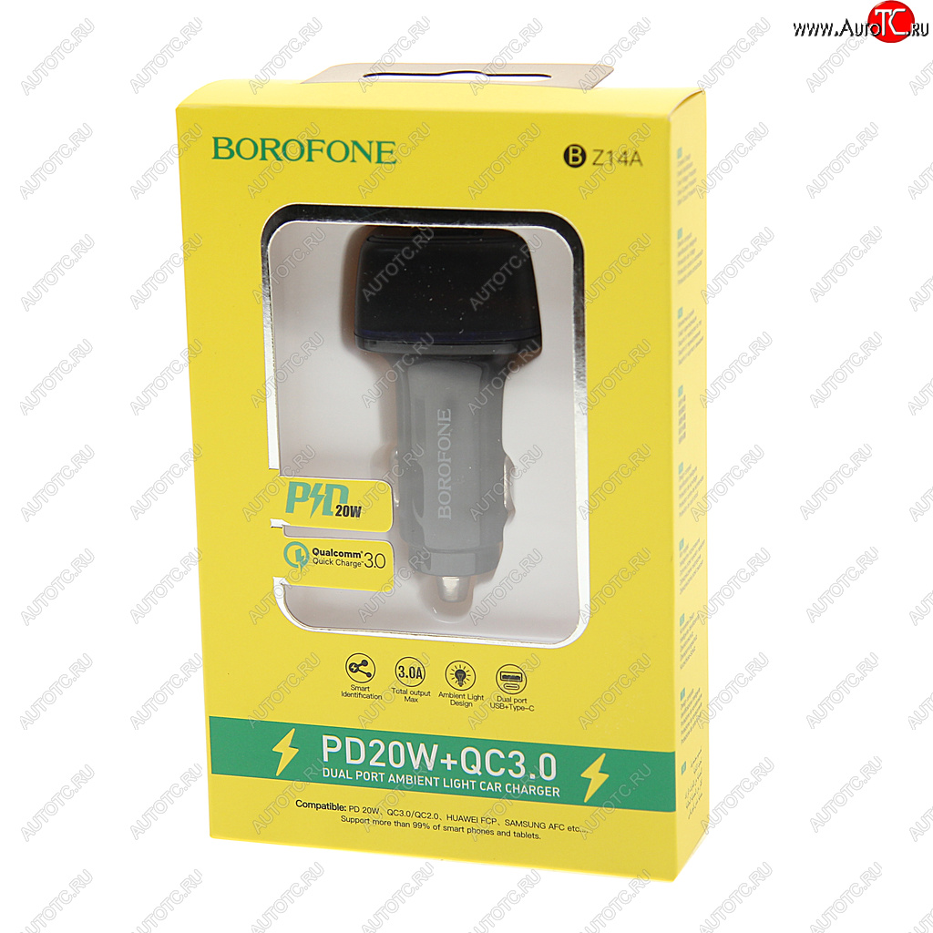 479 р. Устройство зарядное в прикуриватель 1USB + 1 Type C 12V черное BOROFONE BOROFONE bz14a black  с доставкой в г. Кемерово