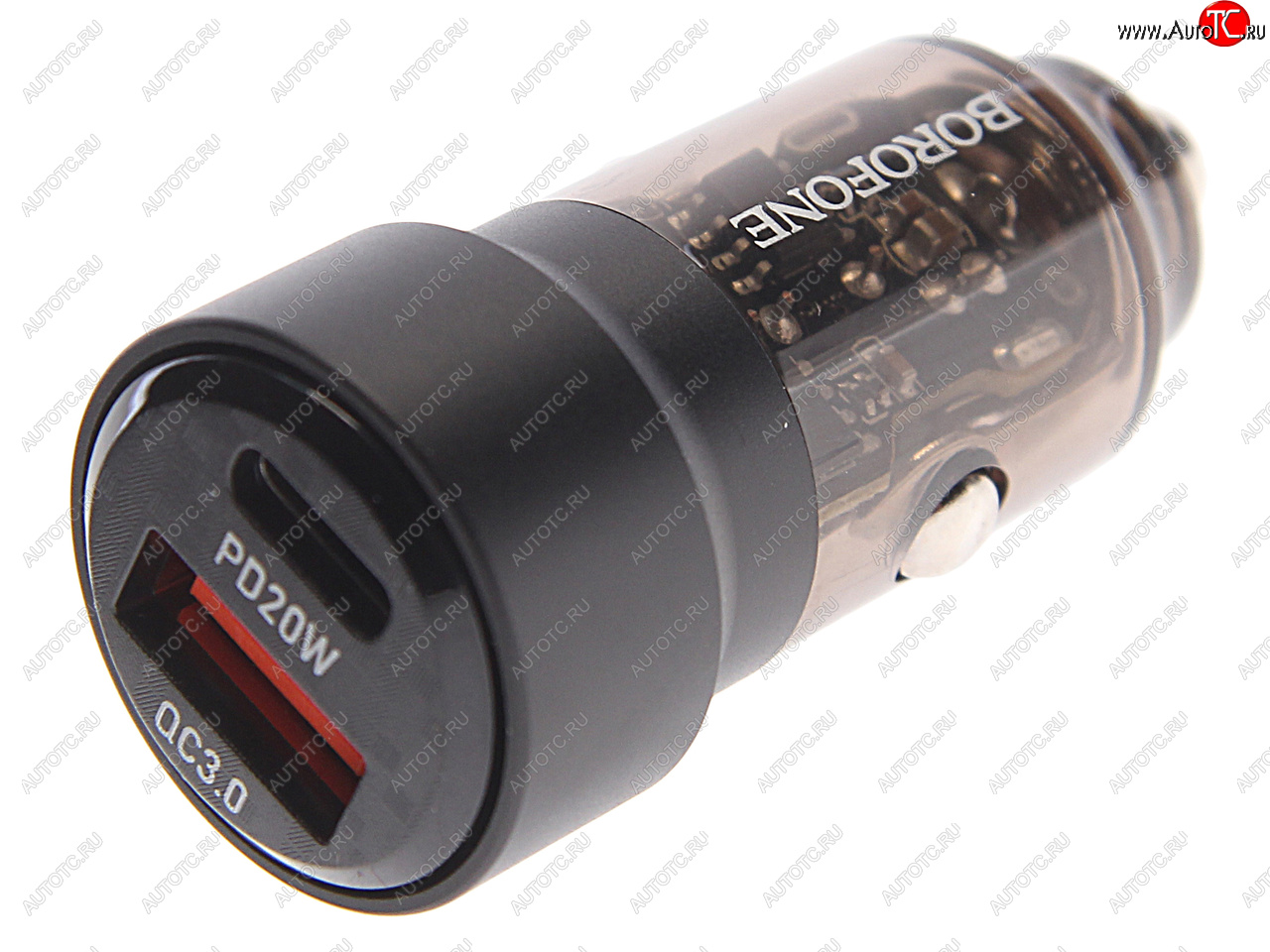 619 р. Устройство зарядное в прикуриватель 1USB + 1 Type C 12V BOROFONE BOROFONE bz20 transparent black  с доставкой в г. Кемерово
