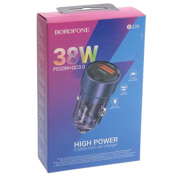 619 р. Устройство зарядное в прикуриватель 1USB + 1 Type C 12V BOROFONE BOROFONE bz20 transparent purple  с доставкой в г. Кемерово. Увеличить фотографию 3