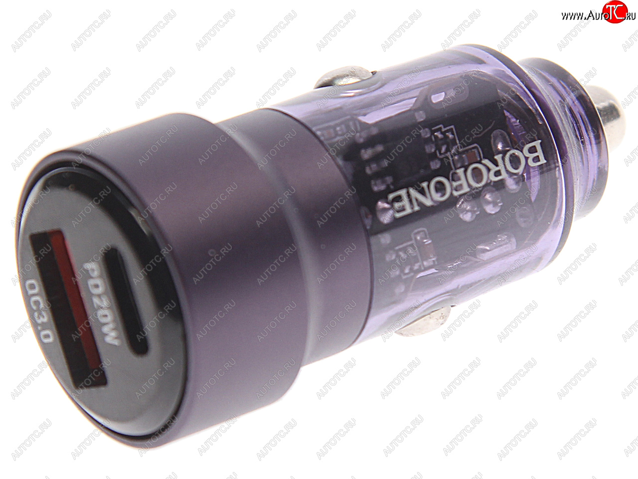 619 р. Устройство зарядное в прикуриватель 1USB + 1 Type C 12V BOROFONE BOROFONE bz20 transparent purple  с доставкой в г. Кемерово