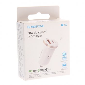 389 р. Устройство зарядное в прикуриватель 1USB + 1 Type C 12V BOROFONE BOROFONE bz22 white  с доставкой в г. Кемерово. Увеличить фотографию 2
