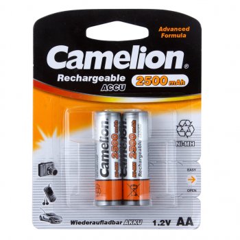1 029 р. Батарейка AA HR6 1.2V аккумулятор Ni-MH 2500mAh блистер (2шт.) CAMELION CAMELION c-250aakcбл  с доставкой в г. Кемерово. Увеличить фотографию 1