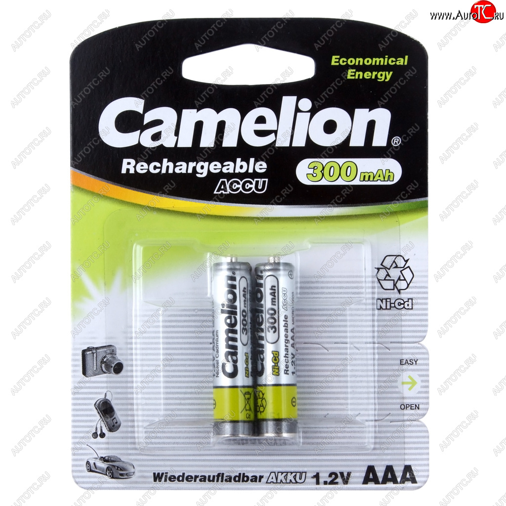299 р. Батарейка AAA HR03 1.2V аккумулятор Ni-MH 300mAh блистер (2шт.) CAMELION CAMELION c-30aaakcбл  с доставкой в г. Кемерово