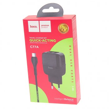 599 р. Устройство зарядное в розетку 2 USB 2.1A HOCO HOCO c77a black  с доставкой в г. Кемерово. Увеличить фотографию 2