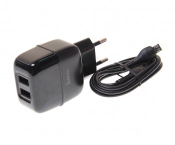 599 р. Устройство зарядное в розетку 2 USB 2.1A HOCO HOCO c77a black  с доставкой в г. Кемерово. Увеличить фотографию 1