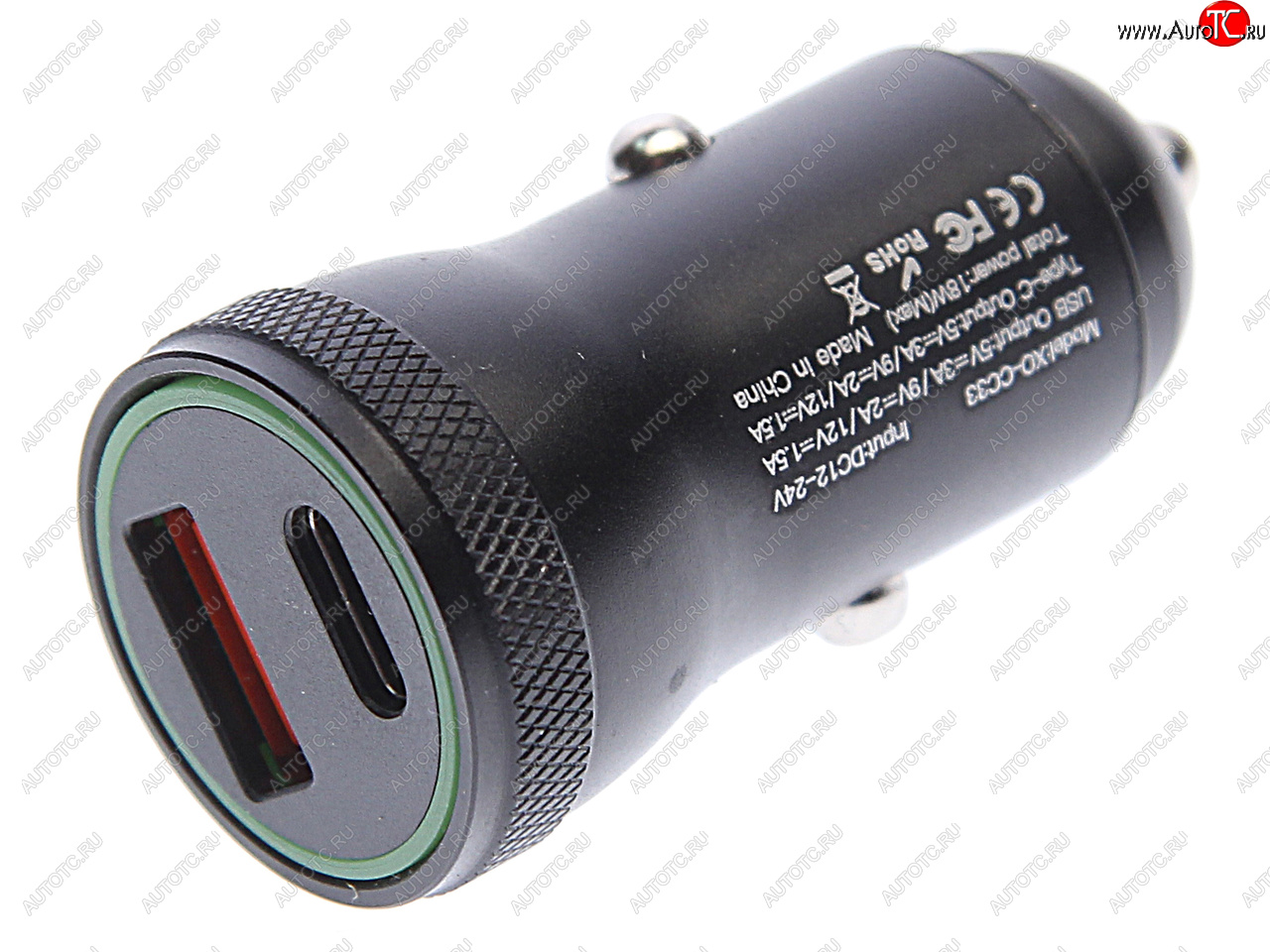 569 р. Устройство зарядное в прикуриватель 1USB + 1 Type C 12V черное XO XO cc33 black  с доставкой в г. Кемерово