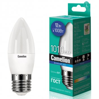 179 р. Лампа светодиодная E27 C35 12W (100W) 220V холодный CAMELION CAMELION c-led12-c35865e27  с доставкой в г. Кемерово. Увеличить фотографию 1