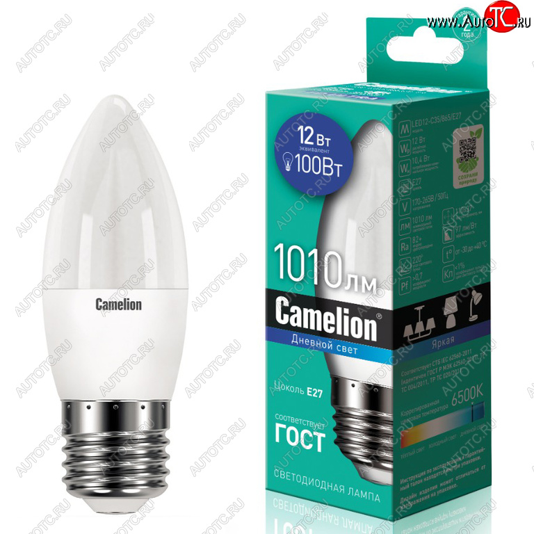 179 р. Лампа светодиодная E27 C35 12W (100W) 220V холодный CAMELION CAMELION c-led12-c35865e27  с доставкой в г. Кемерово